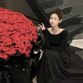 Đầm nữ maxi trễ vai dài tay dáng xòe cho màu thu thời trang cho nữ