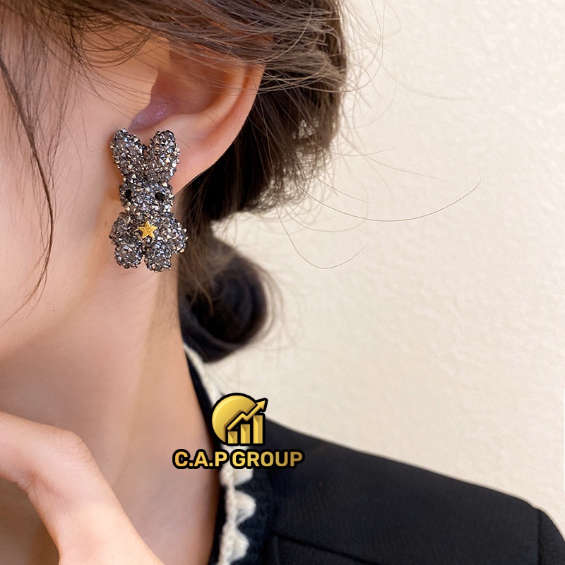 Bông tai khuyên tai nữ đính đá sang chảnh hình Gấu lấp lánh Hàn Quốc