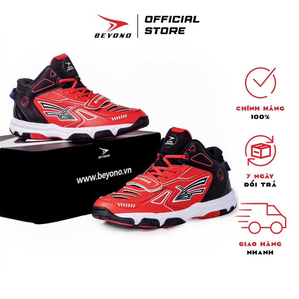 Giày thể thao bóng chuyền Nam Nữ Beyono Thunder Red Black, đế cao su tự nhiên, chịu lực, thoáng khí