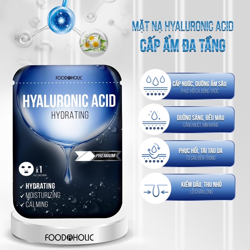 Combo 5 miếng Mặt nạ giúp cấp ẩm đa tầng Foodaholic Hyaluronic Acid Hydrating Mask 23ml - HA Hydrating