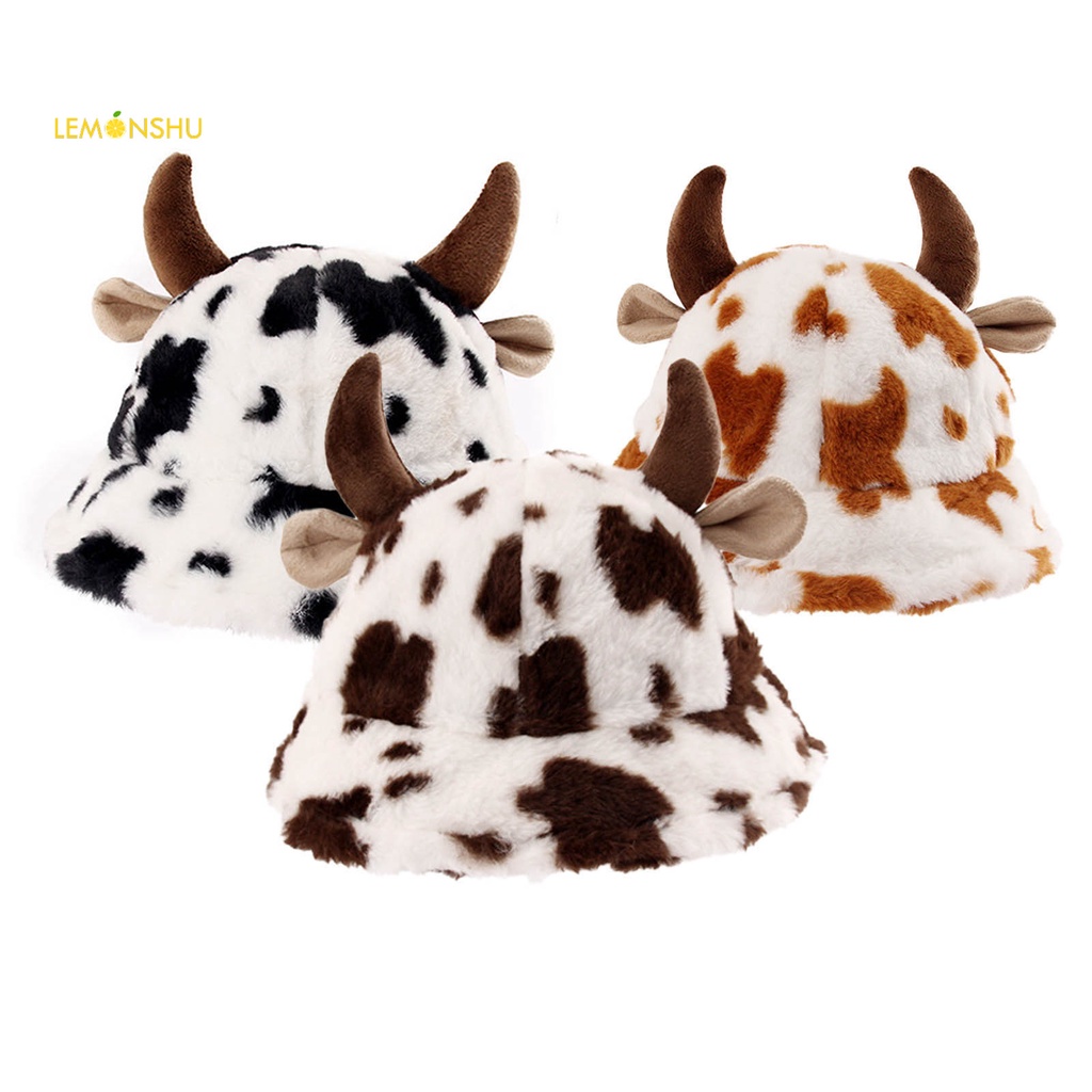 Nón Tai Bèo Phủ Lông Giữ Ấm Họa Tiết Bò Sữa Thời Trang Unisex