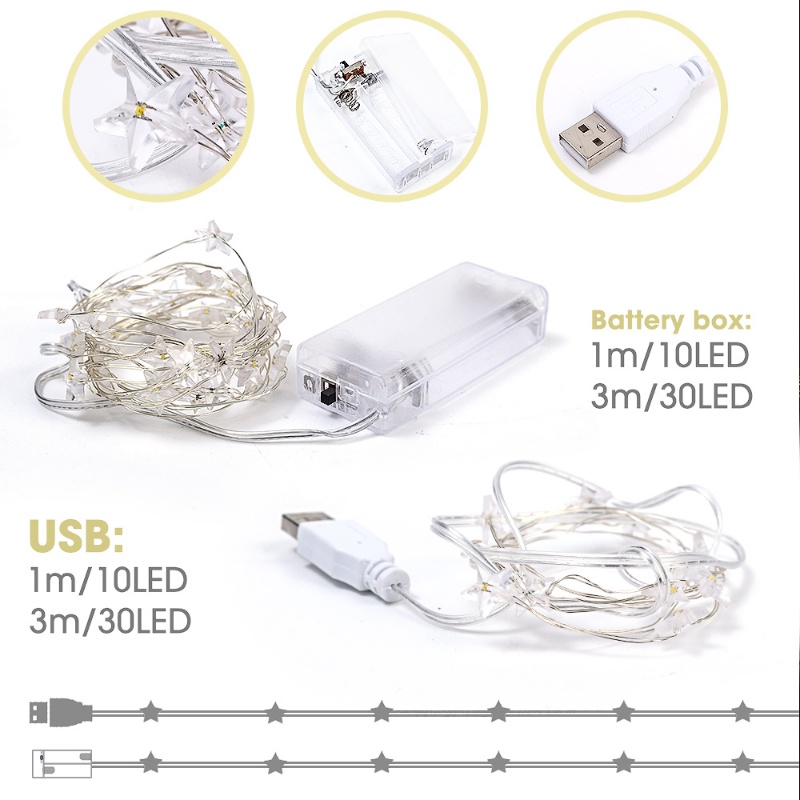 Dây Đèn LED Đồng 1 / 3M Ánh Sáng Trắng Ấm Chống Thấm Nước Trang Trí Đa Ứng Dụng