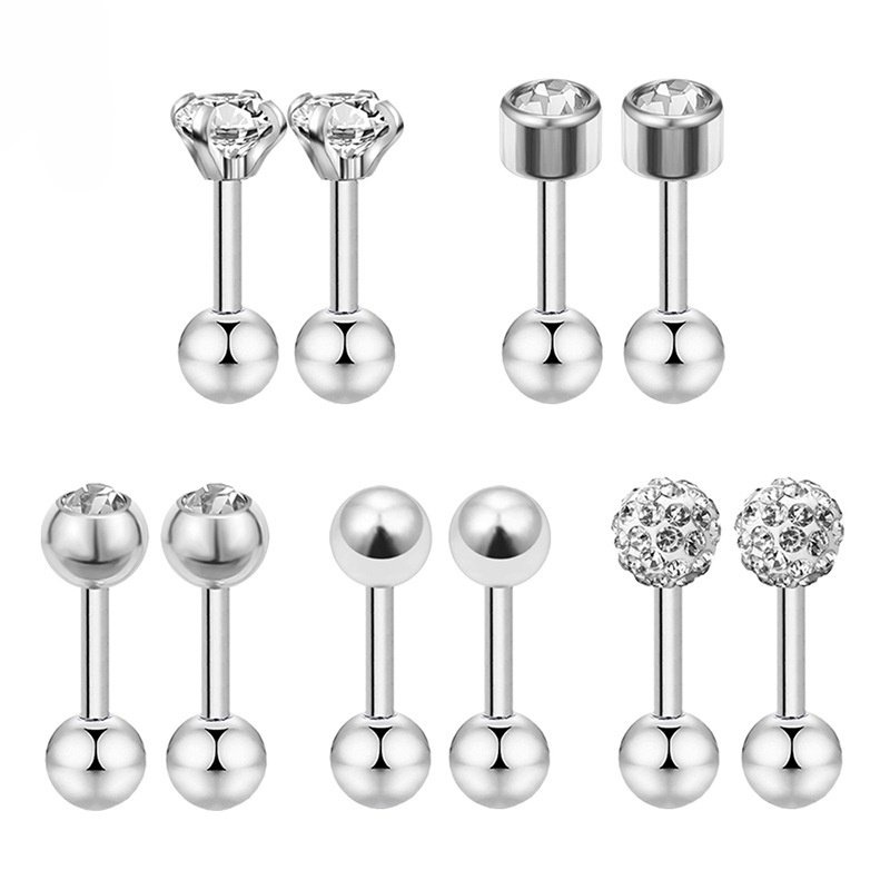 Khuyên Tai Thép Titan Màu Vàng Hồng Đính Đá Zircon Thời Trang