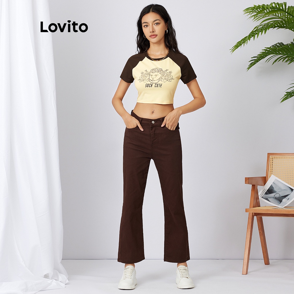 Croptop Lovito Họa Tiết Thiên Thần Tay Áo Raglan L21AS045
