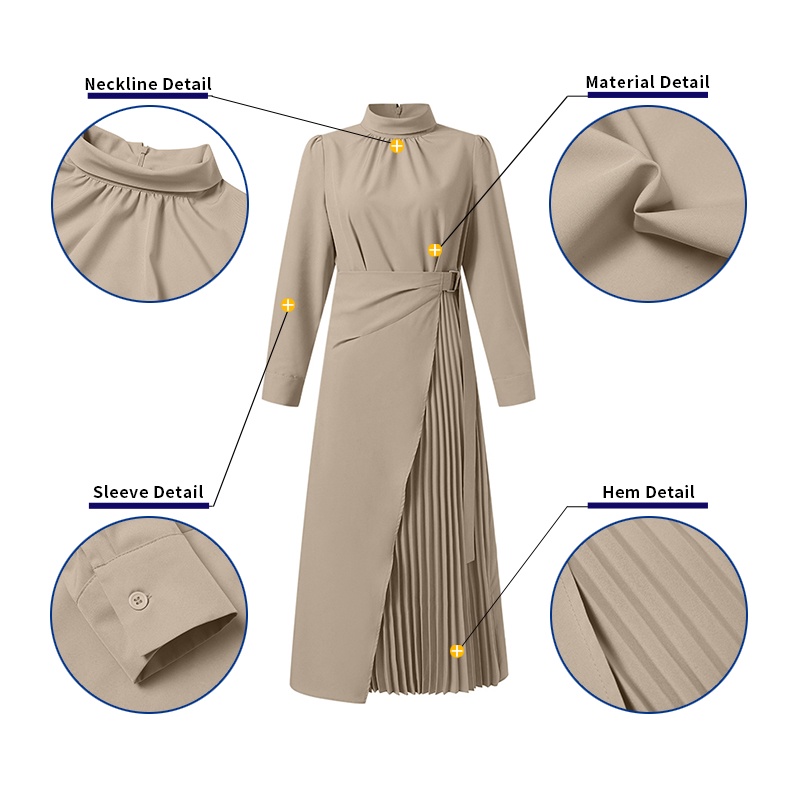 Đầm nữ ZANZEA dài tay cổ đứng có thắt lưng thời trang