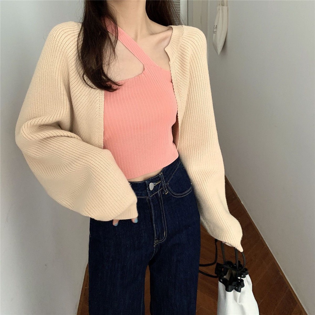 Áo Cardigan Dệt Kim Mềm Dáng Rộng Ngắn Tay Phồng Thời Trang Xuân Thu Cho Nữ