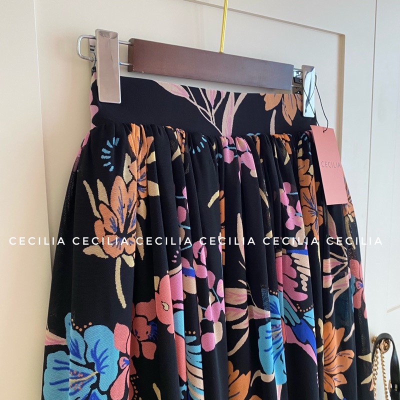 Chân váy CAROLE BY CECILIA dáng midi dài ngang bắp chân ren lưới mềm mịn suôn rủ size S M L