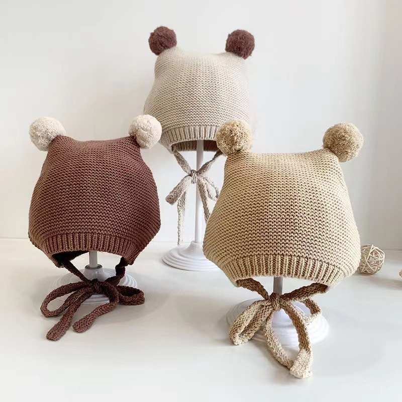 Nón len trẻ em giữ ấm mùa đông mũ len buộc dây cho bé đáng yêu phong cách hàn quốc (3 - 24m)