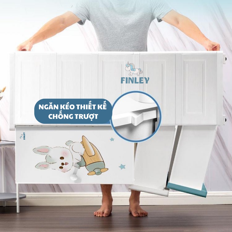 Tủ nhựa cho bé 5 - 6 - 7 tầng CAYABE (SIZE LỚN 70 CM) thỏ gấu Teddy treo quần áo, đựng đồ dùng cho gia đình xanh - hồng