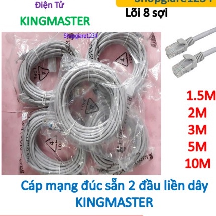 Dây Cáp Mạng Bấm Sẵn 2 Đầu KINGMASTER dài 1.5M/ 2M/ 3M/ 5M/ 10M UTP CAT 5E- HÀNG CHÍNH HÃNG 100%