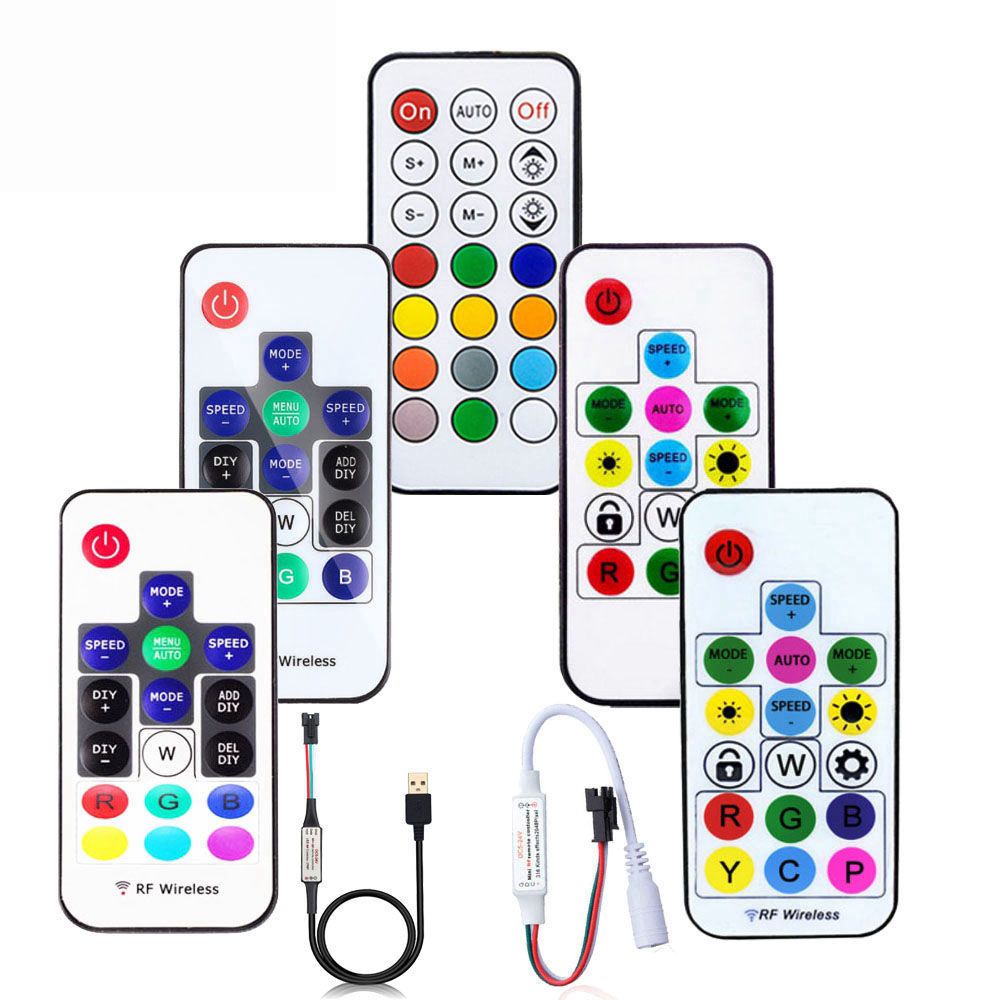Bộ điều khiển màu sắc ma thuật mini LED không dây RF rf21 Key 17 Phím 14 phím 2811 2812b RGB Bộ điều