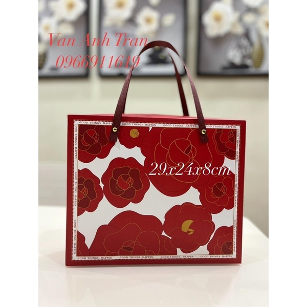 [LẺ] 05 bộ vỏ hộp quà Tết mẫu hoa đỏ kt LỚN 29x24x8cm