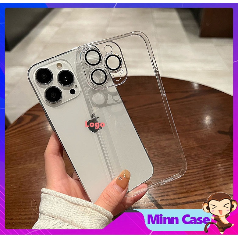 Ốp điện thoại ip trong suốt PC cứng chống ố kèm Lens bảo vệ camera cho ip 14 13 Pro MAX 14 Plus 12 Pro MinnCase