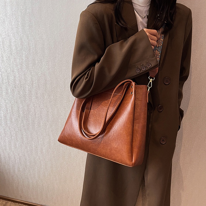 Túi Đeo Chéo Màu Cà Phê Cỡ Lớn Phong Cách retro Thời Trang Cho Nữ