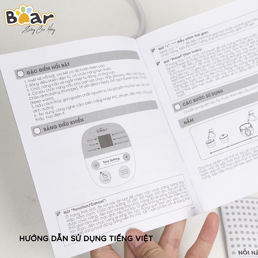 Nồi nấu chậm 0.8L bear CHÍNH HÃNGnấu cháo, chưng yến, hầm, hấp