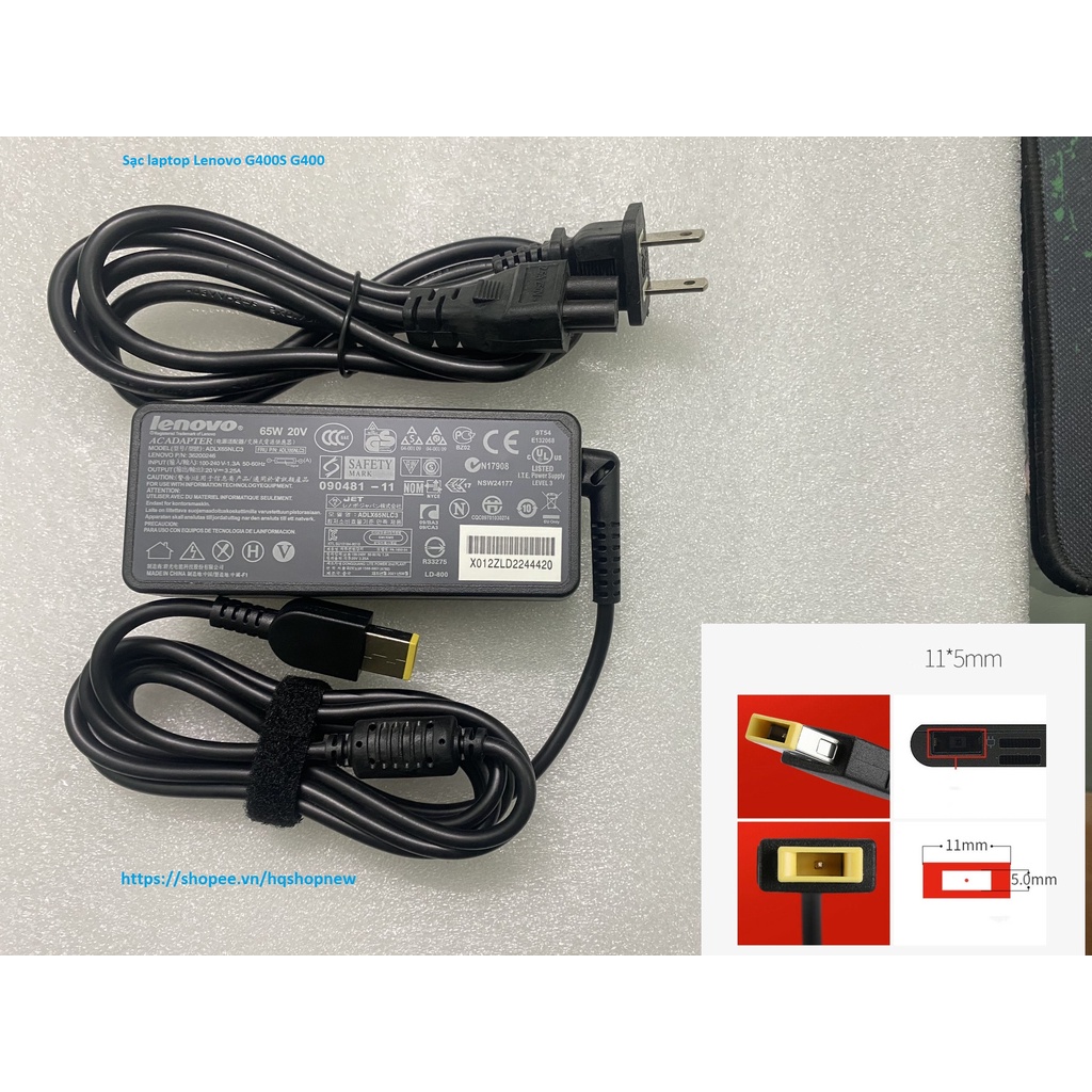 ⚡️[Sạc zin] Sạc laptop Lenovo G400S G400 20V - 3.25A - 65W chân vuông USB