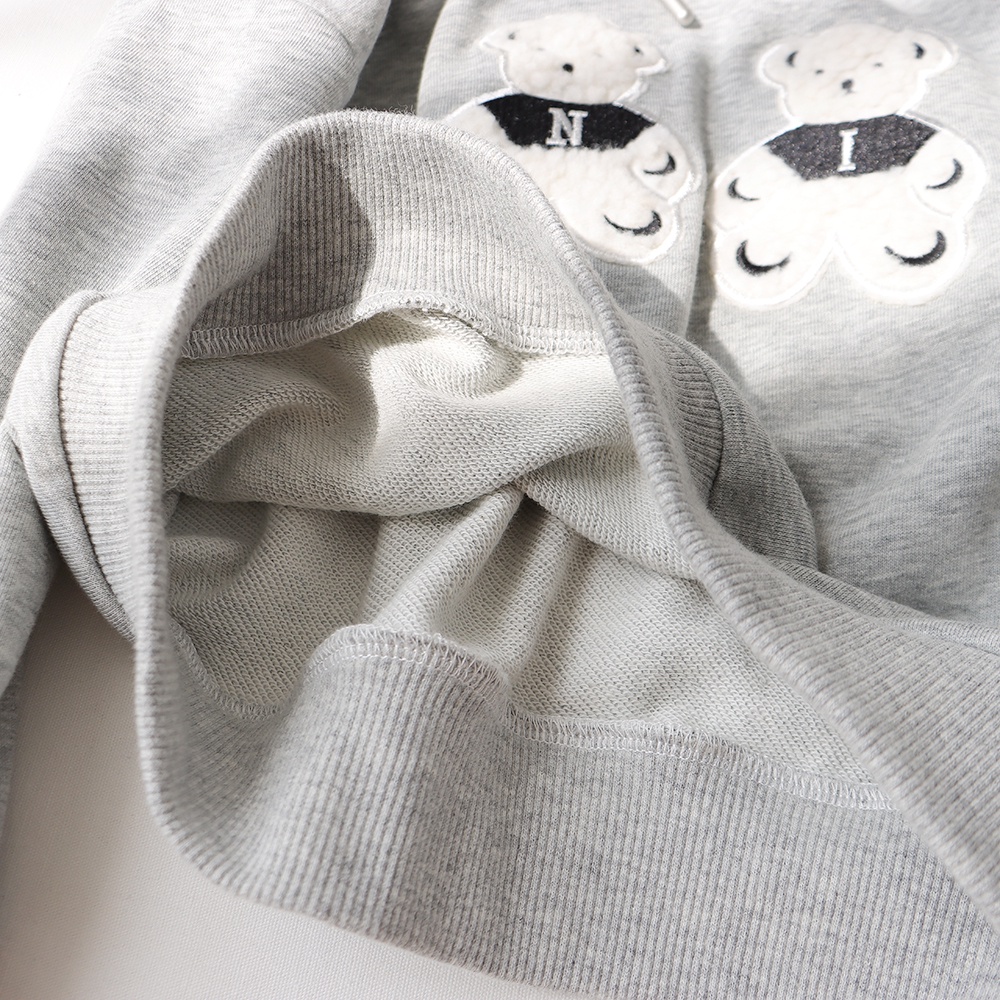 Áo gia đình Thu Đông HappyFamily - Mẫu Hoodie Họa tiết Gấu Xinh Xắn NI Chất nỉ da cá Cotton Màu Xám
