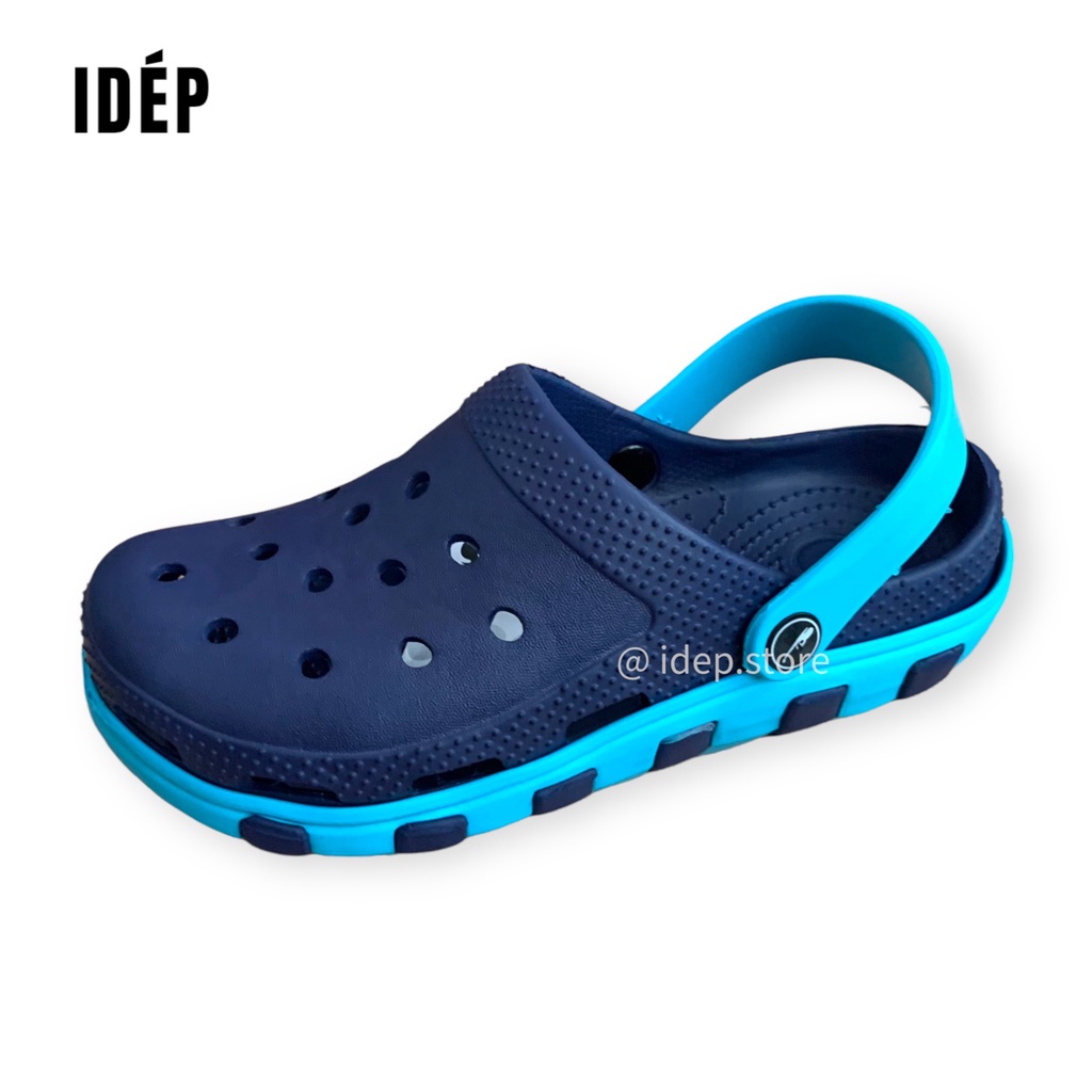 Dép sục Cross cá sấu duet màu XANH DƯƠNG bít mũi Nam đi mưa siêu nhẹ iDÉP- SL013