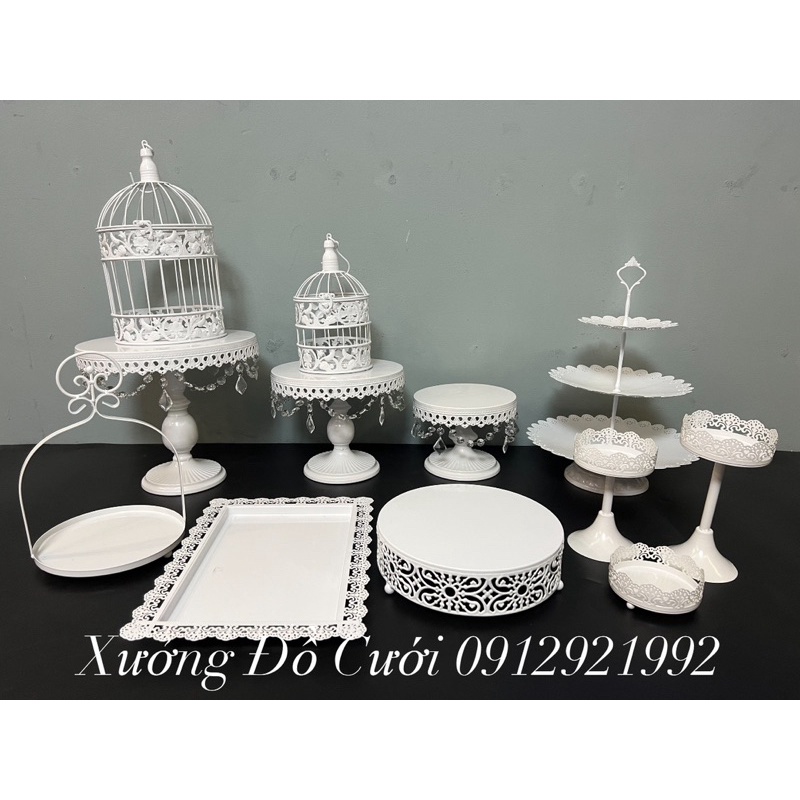 🍰 Bộ Khay Kệ Bánh 12 Món Trắng/Vàng Gold  🍰
