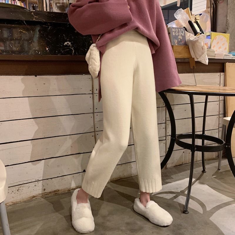 Quần Len Ống Rộng Lưng Cao Thời Trang Thu Đông Mới Cho Bà