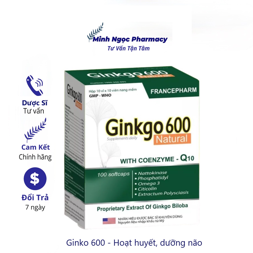 Viên bổ não Ginkgo 600 tăng cường trí nhớ, tăng cường lưu thông đến não, trí nhớ suy giảm.