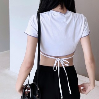 UPZ Áo Thun Croptop Cột Dây Lưng (3 Màu)