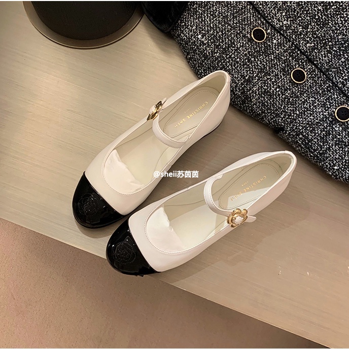 Giày Da Gót Dày Cài Khóa Phối Màu Kiểu Pháp Thời Trang 2022 Cho Nữ