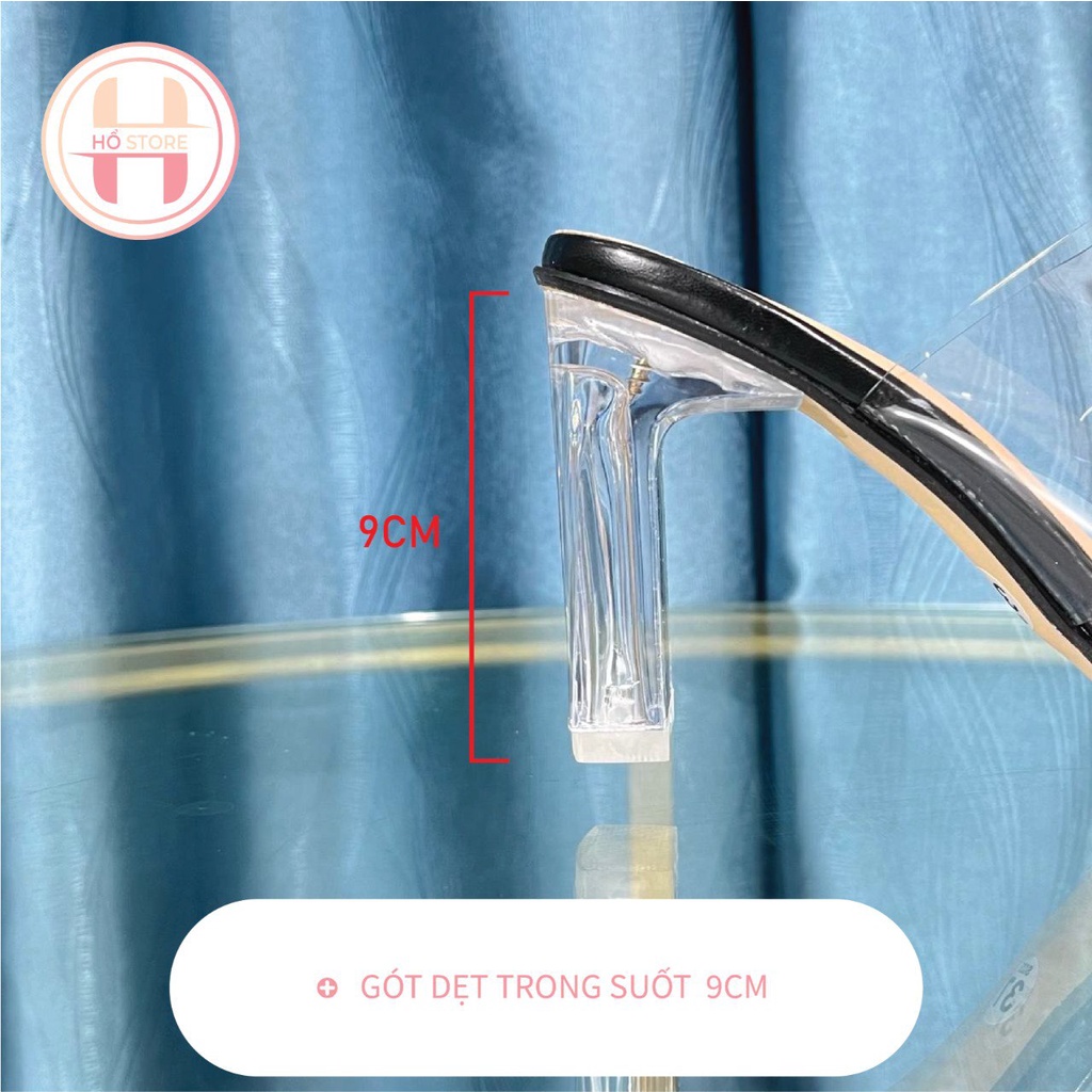 Guốc cao gót quai ngang nhún phối mika, dép nữ cao gót đế vuông mica trong cao 9p [m27]
