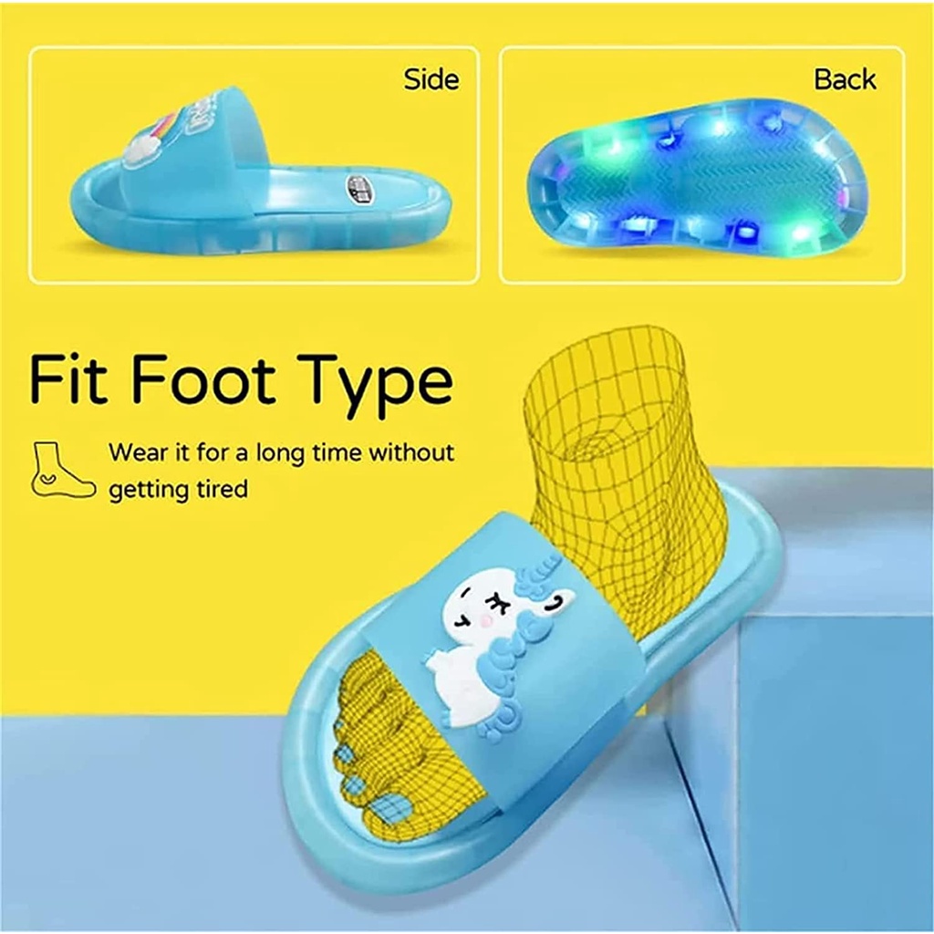 Dép Sandal Đế Nhựa PVC Mềm Có Đèn Led Màu Cầu Vồng Hình Kỳ Lân Dễ Thương Cho Bé Trai / Bé Gái