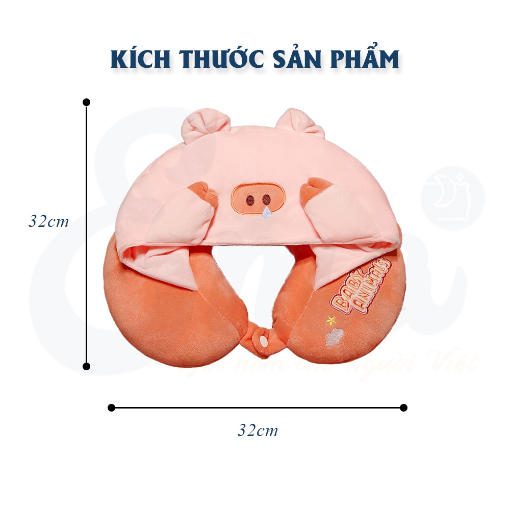 Gối chữ u có mũ đeo cổ hình thú ngộ nghĩnh Ema - Giúp nâng đỡ vùng cổ - Giảm đau cổ