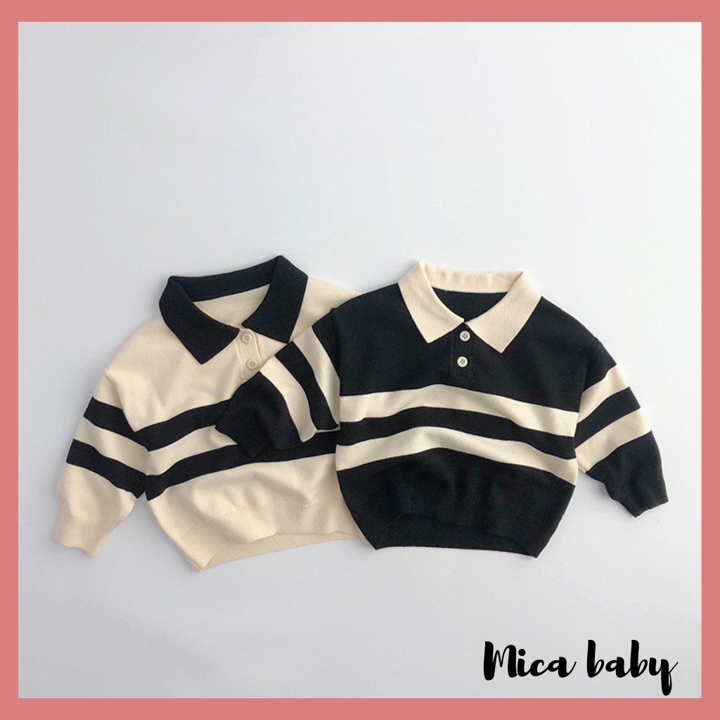 Áo len dệt kim kiểu dáng polo dài tay kẻ sọc phong cách Hàn Quốc đáng yêu cho bé QA63 Mica baby
