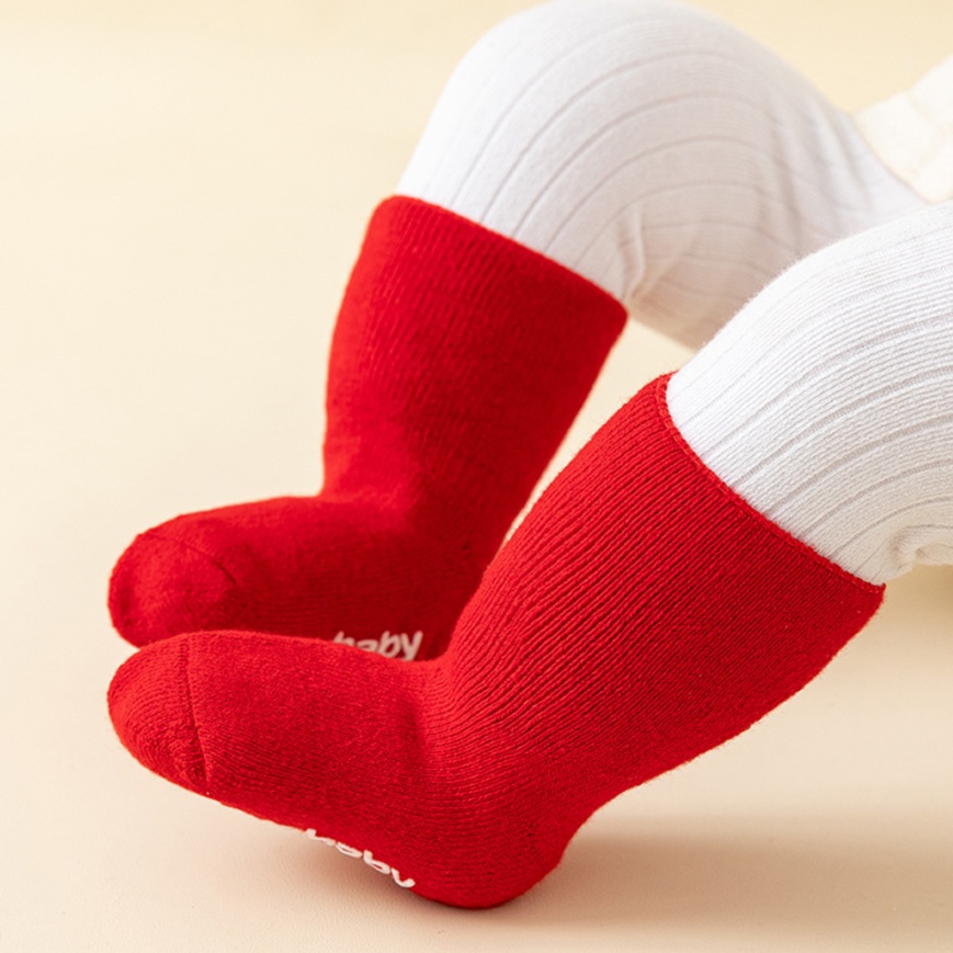 Vớ Cotton Màu Đỏ Mừng Năm Mới Thời Trang Mùa Đông Cho Bé