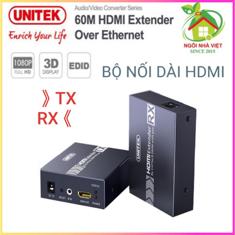 Bộ nối dài HDMI UNITEK qua Cáp mạng CAT5e & CAT6 từ 60 Mét đến 150 Mét (Hàng Xịn)