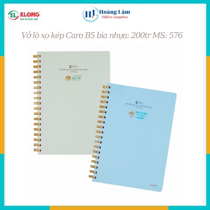 Vở lò xo kép Caro Klong B5 bìa nhựa - 80,120,200 trang; MS: 574,575,576