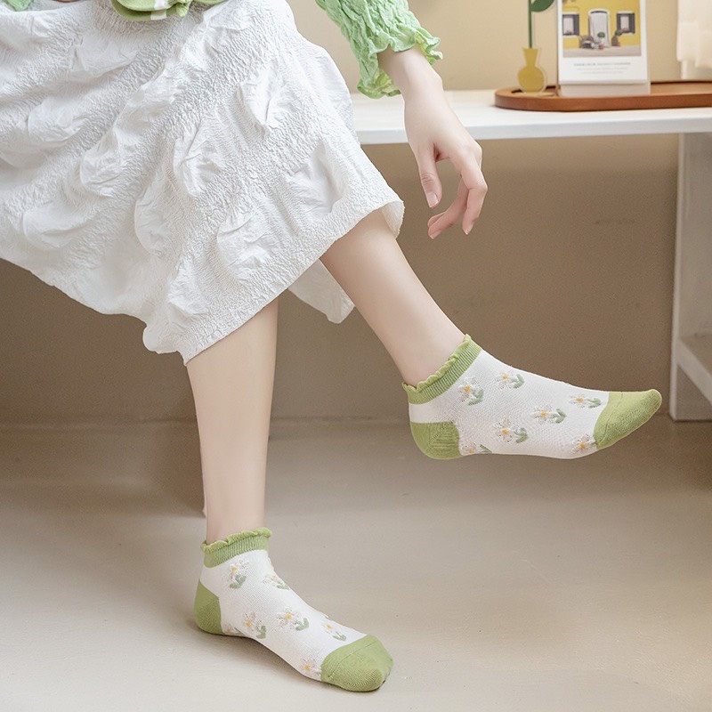 Sét 5 Đôi Tất Màu Xanh Matcha Mix Trắng Siêu Hot Tn17