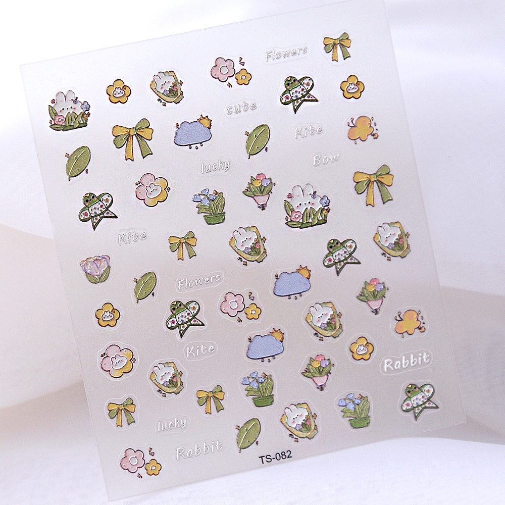 Miếng Dán Trang Trí Móng Tay 5D Hình Hoa Cúc / Gấu / Dâu Tây Nhỏ Xinh