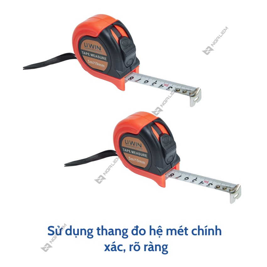 Thước cuộn thép cam đen hai mặt 5m/19mm LIWIN