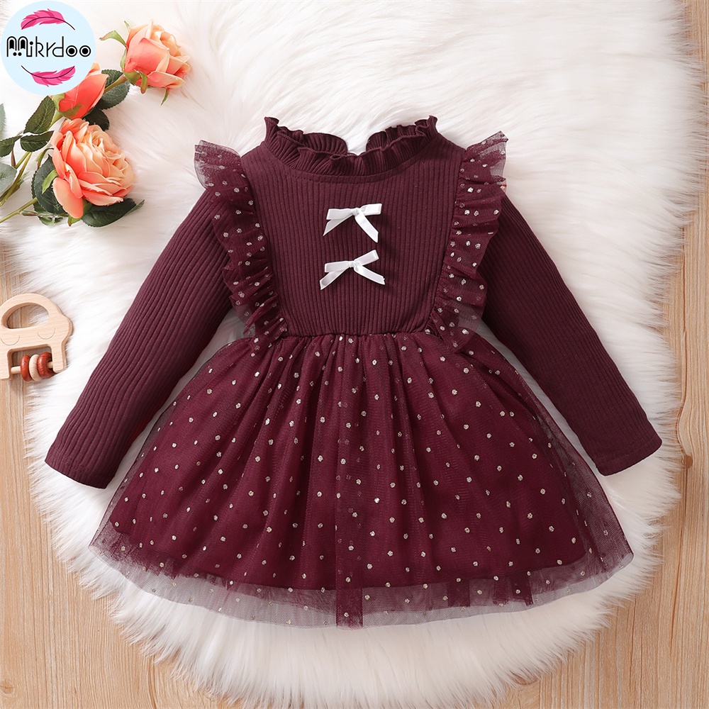 Đầm xòe Mikrdoo dáng chữ A dài tay dễ thương thời trang dành cho bé gái