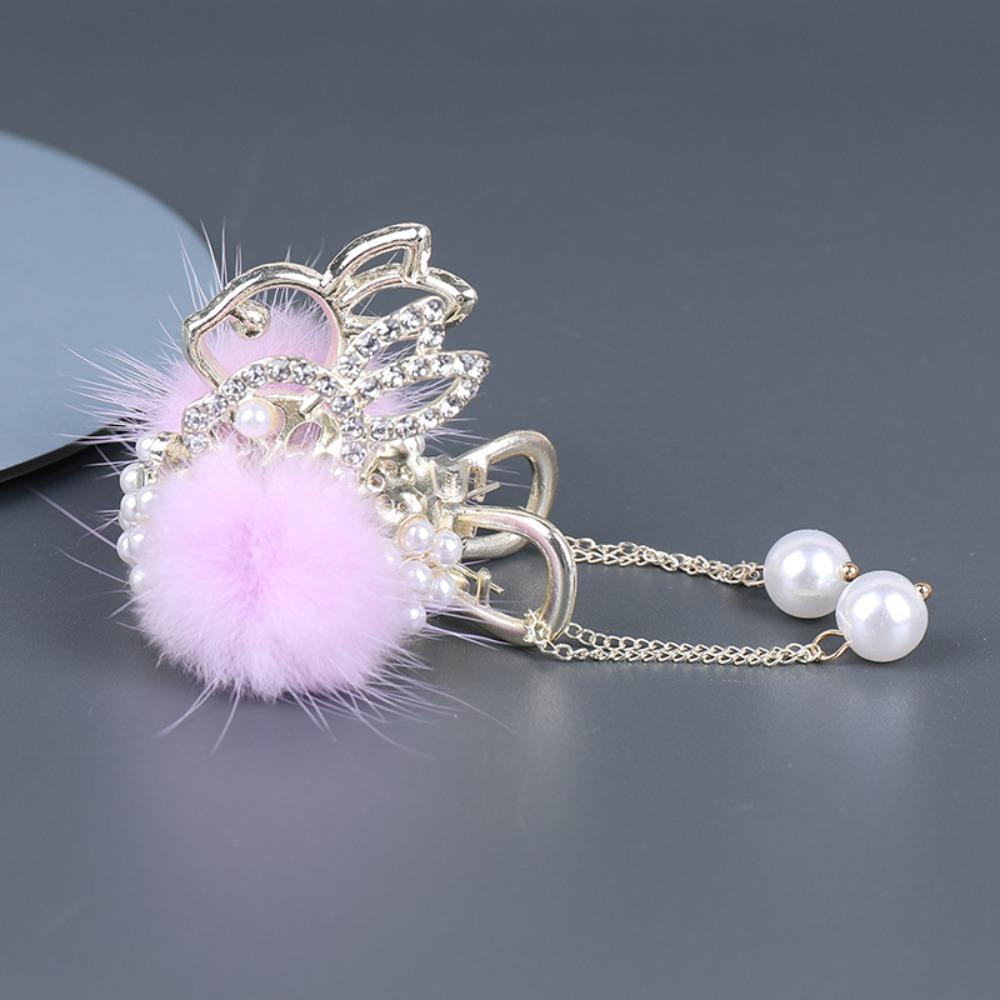 Kẹp Tóc Càng Cua Đính Bóng Lông Thỏ Tua Rua Thời Trang