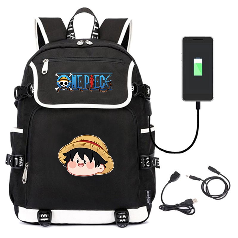 Balo nắp ngang in hình ONE PIECE Đảo Hải Tặc ver Mặt Cute anime chibi cặp sách nam nữ đi học