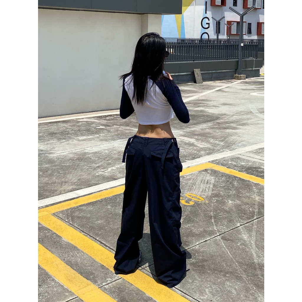 Quần legging Aemape xếp ly có túi lớn phong cách retro đường phố Mỹ thời trang cho nam nữ