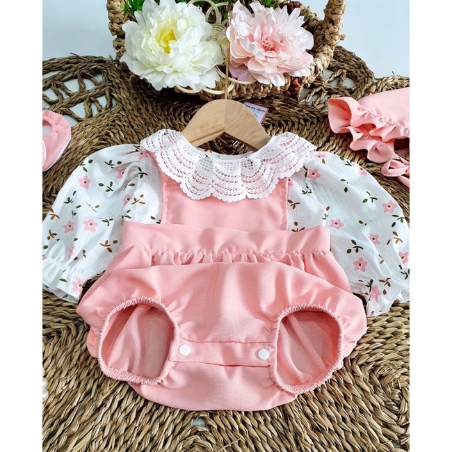 Bodysuit Hồng Hoa Đào Cổ Ren, Body Dứa Xô Muslin Xinh xắn Cho Bé Sơ Sinh