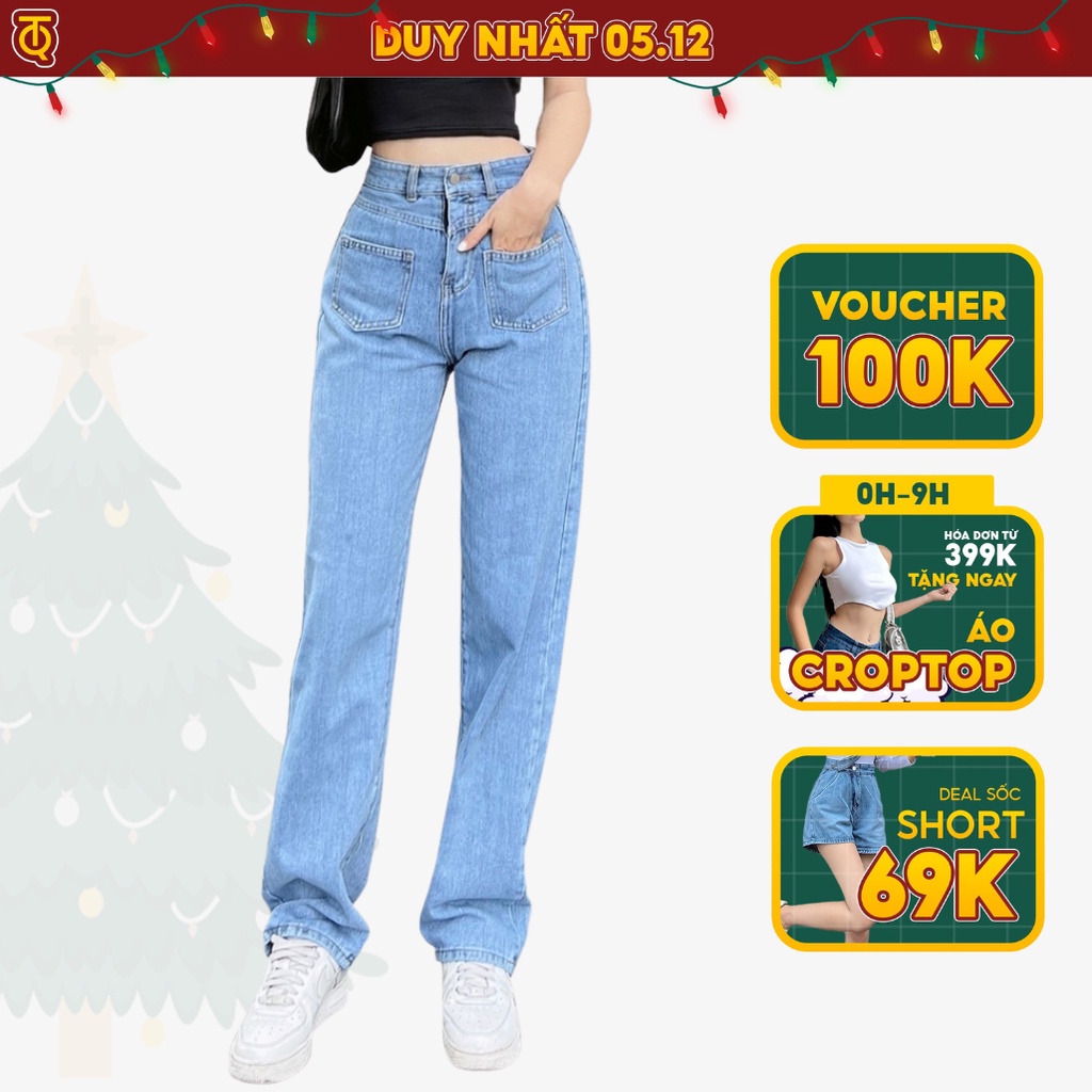 Quần jean suông ống rộng nữ lưng cao 2 túi cá tính TiQi Jeans B2-232