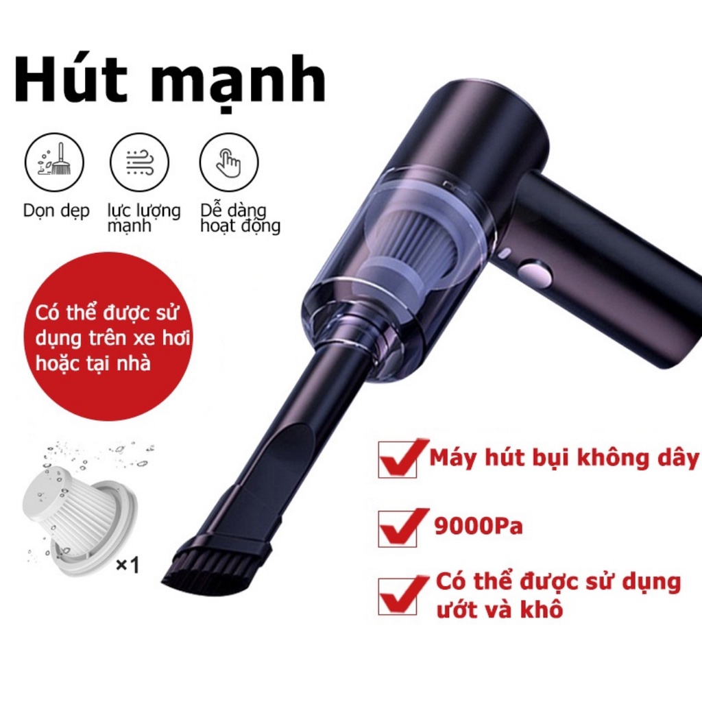 Máy hút bụi cầm tay mini - Máy hút bụi không dây đa năng lực hút siêu mạnh sử dụng hút bụi ô tô, bụi giường(BH 12T)