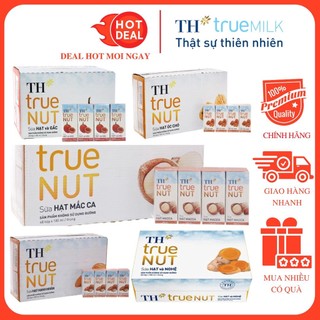 Sữa Hạt  Hạnh Nhân/Óc Chó/Mắc Ca/Gạo Lứt/Nghệ/Gấc Lốc 4 Hộp 180ml TH True Milk- Cam Kết 100% Chính Hãng