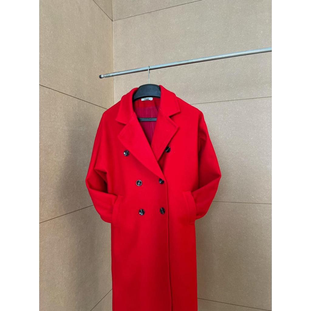 Áo khoác dạ đỏ dáng dài 2 lớp dày dặn YAK08 Red coatYAME