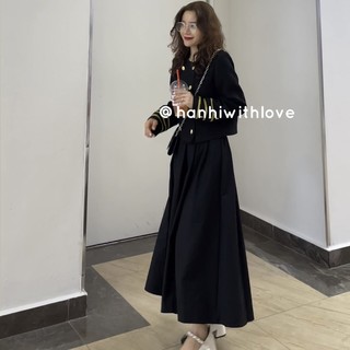 Dạ tweed đen viền vàng
