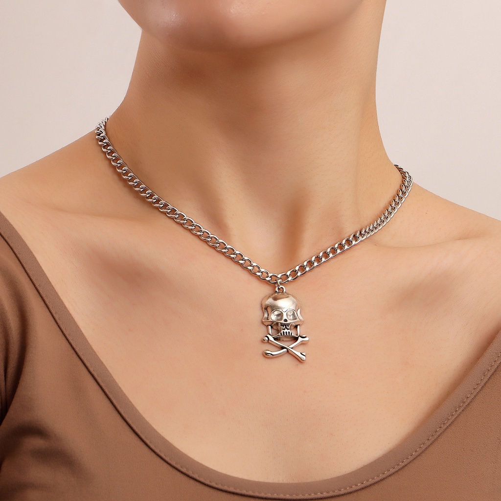 Vòng cổ Mặt Đầu Lâu Bằng Thép Không Gỉ Màu Sắc Phong Cách Hip Hop Cho Nữ