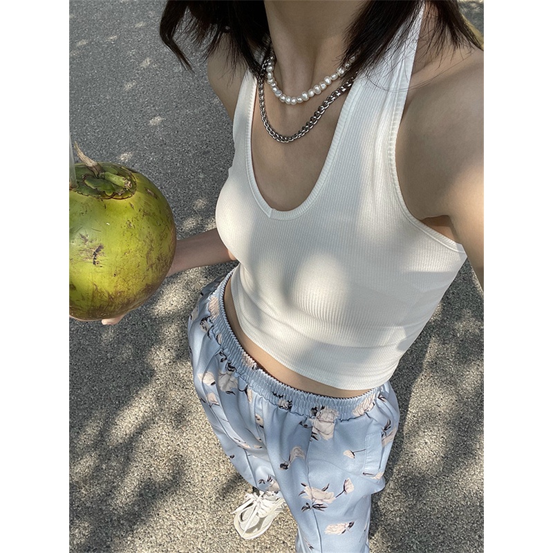 NRVP Áo Tank Top Đơn Co Giãn Phong Cách Hàn Quốc Mới Với Đệm Lót