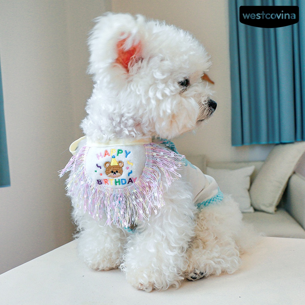 [COD]♘Yếm Đeo Cổ Thoáng Khí Thoải Mái Chống Mài Mòn In Họa Tiết Hoạt Hình Gấu Phối Tua Rua Dễ Thương Cho Thú Cưng